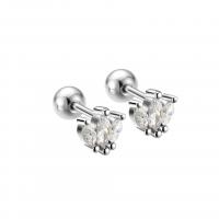 925 Sterling Silver Stud Earrings, plated, for woman & with rhinestone, more colors for choice, 5.80x5.60mm, Sold By Pair