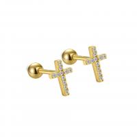 925 Sterling Silver Stud Earrings, Cross, plated, for woman & with rhinestone, more colors for choice, 5x7.20mm, Sold By Pair