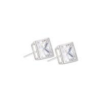 925 Sterling Silver Stud Earrings Square plated & for woman & with rhinestone Sold By Pair