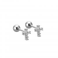925 Sterling Silver Stud Earrings, Cross, plated, for woman & with rhinestone, more colors for choice, 4.90x6.10mm, Sold By Pair
