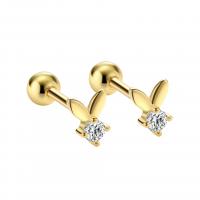 925 Sterling Silver Stud Earrings Rabbit plated for woman & with rhinestone Sold By Pair