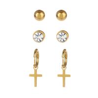 304 Stainless Steel Earring Set, Stud Earring & earring, Cross, Vacuum Plating, 3 pieces & for woman, more colors for choice, 1.4*2.8cm,0.3*0.3cm, Sold By Set