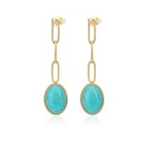 Stainless Steel Drop Earring, 304 Stainless Steel, with turquoise, Vacuum Plating, for woman, golden, 12x44mm, Sold By Pair