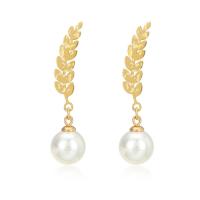 Stainless Steel Drop Earring, 304 Stainless Steel, with Plastic Pearl, Vacuum Plating, for woman, golden, 9x38mm, Sold By Pair