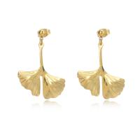 Stainless Steel Drop Earring, 304 Stainless Steel, Ginkgo Leaf, Vacuum Plating, for woman, golden, 25x30mm, Sold By Pair