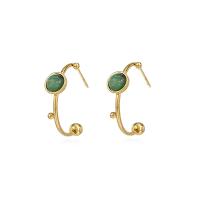 Stainless Steel Stud Earrings 304 Stainless Steel with turquoise Vacuum Plating for woman golden Sold By Pair