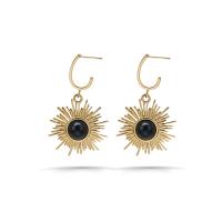 304 Stainless Steel Drop Earring, with Gemstone, Vacuum Plating, for woman, golden, 35mm, Sold By Pair