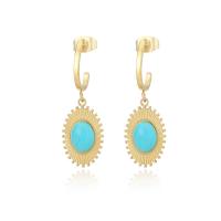 Stainless Steel Drop Earring, 304 Stainless Steel, with turquoise, Vacuum Plating, for woman, golden, 11x32mm, Sold By Pair