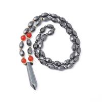 Hématite collier de chandail, avec agate rouge, unisexe, noire, Longueur:63 cm, Vendu par PC