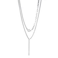 Edelstahl Schmuck Halskette, 304 Edelstahl, 304 Edelstahl Karabinerverschluss, poliert, Doppelschicht & für Frau, Silberfarbe, verkauft von PC