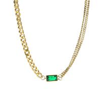 Titanstahl Halskette, Titan Stahl Karabinerverschluss, plattiert, Micro pave Zirkonia & für Frau, gemischte Farben, Länge 42 cm, verkauft von PC
