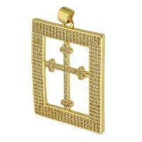 Zircon cubique Micro Pave pendentif en argent sterling, laiton, rectangle, Placage de couleur d'or, bijoux de mode & DIY & pavé de micro zircon, doré, 24x34x2mm, Trou:Environ 4mm, 5PC/lot, Vendu par lot