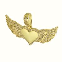 Cubic Zirconia Micro Pave 925 Sterling Silver Pendant, Brass, Wing Shape, gold color plated, fashion jewelry & DIY & micro pave cubic zirconia, golden, 50x22x2mm, Hole:Approx 4mm, 5PCs/Lot, Sold By Lot
