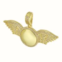 Cubic Zirconia Micro Pave 925 Sterling Silver Pendant, Brass, Wing Shape, gold color plated, fashion jewelry & DIY & micro pave cubic zirconia, golden, 51x20x4mm, Hole:Approx 5mm, 5PCs/Lot, Sold By Lot