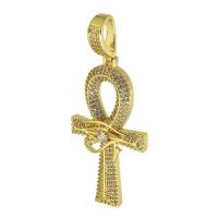 Cubic Zirconia Micro Pave 925 Sterling Silver Pendant, Brass, gold color plated, fashion jewelry & DIY & micro pave cubic zirconia, golden, 22x42x5mm, Hole:Approx 5mm, 5PCs/Lot, Sold By Lot