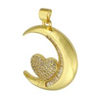 Cubic Zirconia Micro Pave 925 Sterling Silver Pendant, Brass, Moon, gold color plated, fashion jewelry & DIY & micro pave cubic zirconia, golden, 22x27x3mm, Hole:Approx 4mm, 10PCs/Lot, Sold By Lot