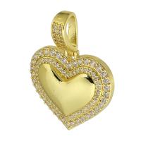 Cubique Pendentif en laiton zircon pavent, coeur, Placage de couleur d'or, bijoux de mode & DIY & pavé de micro zircon, doré, 25x24x5mm, Trou:Environ 5mm, 10PC/lot, Vendu par lot