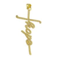 Cubic Zirconia Micro Pave Brass Pendant, gold color plated, fashion jewelry & DIY & micro pave cubic zirconia, golden, 30x55x2mm, Hole:Approx 4mm, 10PCs/Lot, Sold By Lot