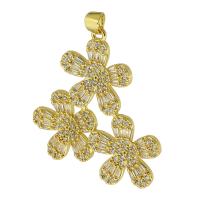 Cubic Zirconia Micro Pave Brass Pendant, Flower, gold color plated, fashion jewelry & DIY & micro pave cubic zirconia, golden, 36x39x3mm, Hole:Approx 4mm, 5PCs/Lot, Sold By Lot