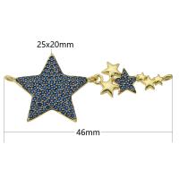 Cubic Zirconia Micro Pave Brass Connector Star gold color plated fashion jewelry & DIY & micro pave cubic zirconia blue 46mm Approx 2mm Sold By Lot