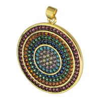 Cubic Zirconia Micro Pave 925 Sterling Silver Pendant, Brass, Round, gold color plated, fashion jewelry & DIY & micro pave cubic zirconia, multi-colored, 30x33x2mm, Hole:Approx 3mm, 5PCs/Lot, Sold By Lot