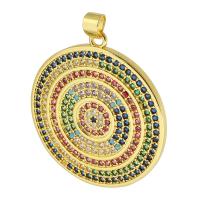 Cubic Zirconia Micro Pave 925 Sterling Silver Pendant, Brass, Round, gold color plated, fashion jewelry & DIY & micro pave cubic zirconia, multi-colored, 30x33x2mm, Hole:Approx 3mm, 5PCs/Lot, Sold By Lot