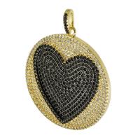 Cubic Zirconia Micro Pave 925 Sterling Silver Pendant, Brass, Round, gold color plated, fashion jewelry & DIY & micro pave cubic zirconia, two different colored, 35x38x3mm, Hole:Approx 3mm, 5PCs/Lot, Sold By Lot