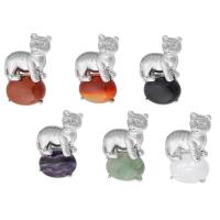 Gemstone Pendants Jewelry Brass with Gemstone Tiger silver color plated fashion jewelry & DIY Approx 5mm Sold By PC