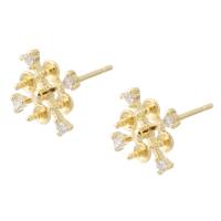 Brass Earring Stud Component, gold color plated, DIY & with rhinestone, golden, nickel, lead & cadmium free, 9x9mm,1mm, Sold By PC