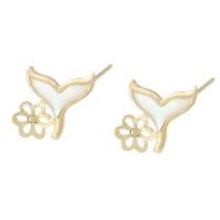 Brass Earring Stud Component with White Shell gold color plated for woman golden nickel lead & cadmium free 1mm Sold By PC
