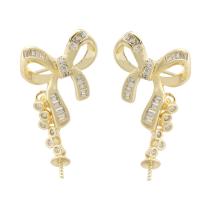 Brass Earring Drop Component Bowknot gold color plated DIY & with rhinestone golden nickel lead & cadmium free 1mm Sold By PC