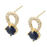 Cubic Zirconia Micro Pave Brass Earring, with Cubic Zirconia, gold color plated, for woman & faceted, blue, nickel, lead & cadmium free, 9x16mm,1mm, Sold By PC