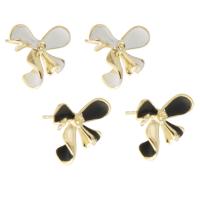 Brass Earring Stud Component, Bowknot, gold color plated, DIY & enamel, more colors for choice, nickel, lead & cadmium free, 15.5x13mm,1mm, Sold By PC