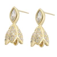 Cubic Zirconia Micro Pave Brass Earring, gold color plated, for woman & with rhinestone, golden, nickel, lead & cadmium free, 9.5x18.5mm,1mm, Sold By PC