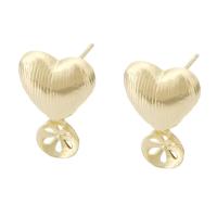 Brass Earring Stud Component, Heart, gold color plated, for woman, golden, nickel, lead & cadmium free, 11x19mm,1mm, Sold By PC