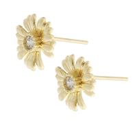 Brass Stud Earring, Flower, gold color plated, for woman & with rhinestone, golden, nickel, lead & cadmium free, 10x10mm,1mm, Sold By PC