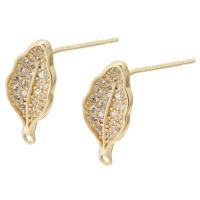Brass Earring Drop Component Leaf gold color plated DIY & with rhinestone golden nickel lead & cadmium free 1mm Sold By PC