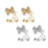 Brass Earring Drop Component Bowknot plated DIY & with rhinestone nickel lead & cadmium free 1mm Sold By PC