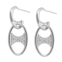 Brass Drop Earring, silver color plated, for woman & with rhinestone, silver color, nickel, lead & cadmium free, 13x31mm,1mm, Sold By PC