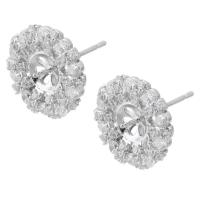 Brass Earring Stud Component, silver color plated, DIY & with rhinestone, silver color, nickel, lead & cadmium free, 14x14mm,1mm, Sold By PC