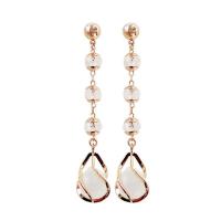 Zinc Alloy Drop Earring with Cats Eye & Crystal & Rhinestone plated fashion jewelry & for woman nickel lead & cadmium free 30-60mm Sold By Pair