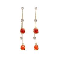 Zinc Alloy Drop Earring with Cats Eye Round gold color plated fashion jewelry & for woman & with rhinestone red nickel lead & cadmium free 30-60mm Sold By Pair