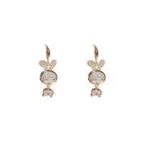 Zinc Alloy Drop Earring with Cubic Zirconia & Cats Eye Rabbit gold color plated fashion jewelry & for woman & faceted clear nickel lead & cadmium free 30-60mm Sold By Pair