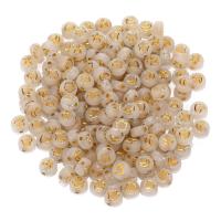 Opaque Acrylic Beads, Flat Round, mixed pattern & DIY & luminated, golden, 4x7mm, 100PCs/Bag, Sold By Bag