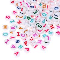 Alphabet Acrylic Beads, Flat Round, DIY & enamel, more colors for choice, 5x10mm, 100PCs/Bag, Sold By Bag
