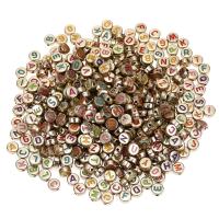Alphabet Acrylic Beads Flat Round plated DIY & enamel mixed colors Sold By Bag