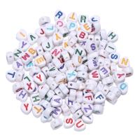 Alphabet Acryl Perlen, Herz, DIY & Emaille, gemischte Farben, 4x7mm, 100PCs/Tasche, verkauft von Tasche