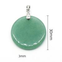 Gemstone Pendants Jewelry with Brass Flat Round silver color plated 30mm Sold By PC