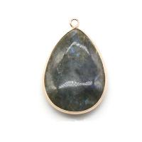 Gemstone Pendants Jewelry Labradorite with Brass Teardrop gold color plated fashion jewelry Sold By PC