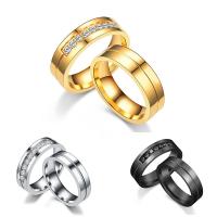 Couple Finger Rings, 304 Stainless Steel, Round, plated, fashion jewelry & different size for choice & micro pave cubic zirconia & for couple, more colors for choice, 6mm, Sold By PC